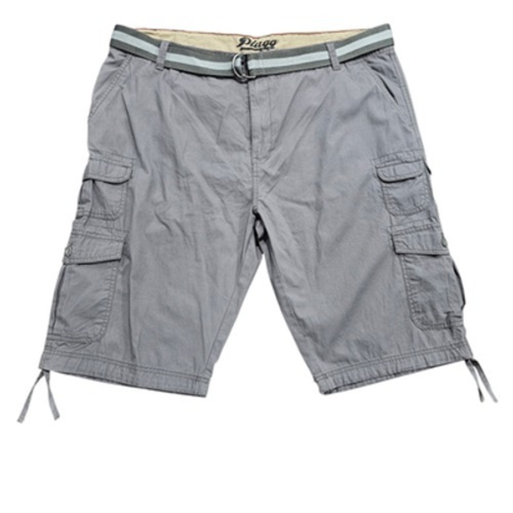 PLUGG CO Men's Gray Cargo Shorts Size 44 Belted Drawstring Hem Cotton Casual
